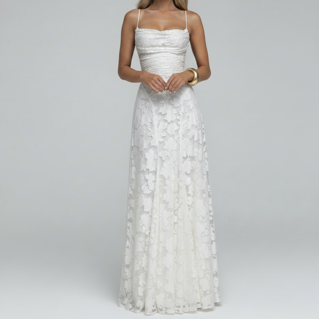 White Floral Lace Maxi Dress – Front Studio