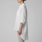 White Linen Ruffle Blouse — Left Side View