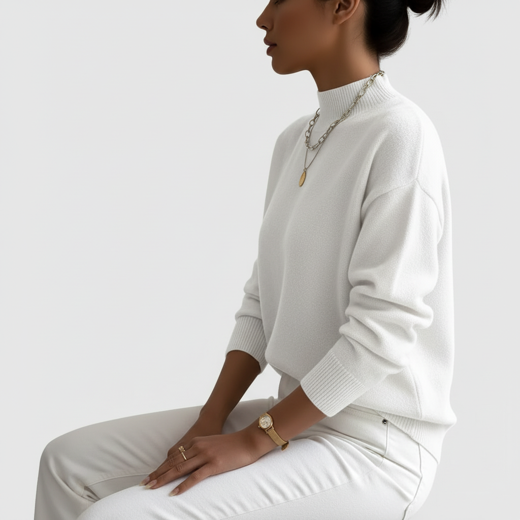 White sweater side profile