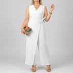 White wrap jumpsuit studio shot